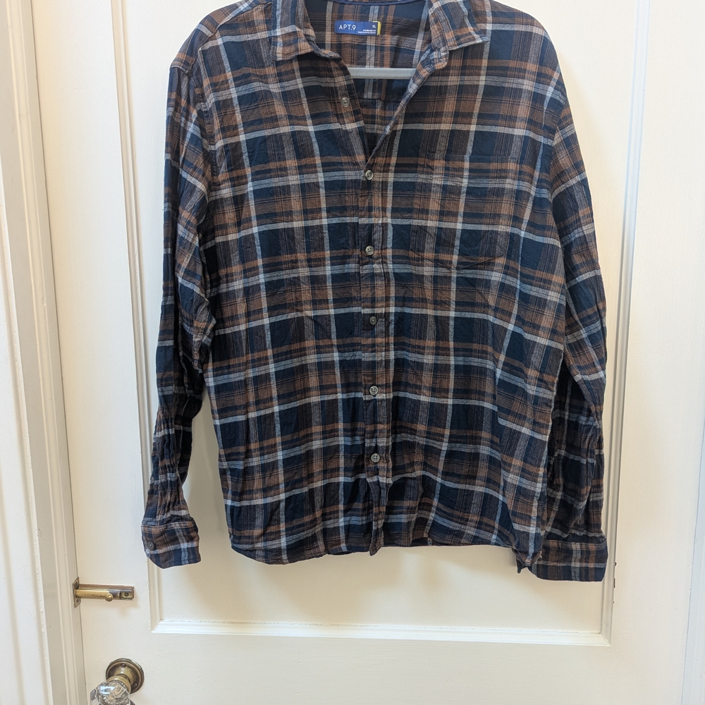 Men's Blue and Brown Plaid Shirt